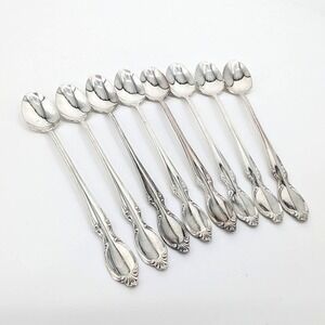 Wm Rogers Silverplate Iced Tea Spoons Precious Mirror Pattern Set of 8